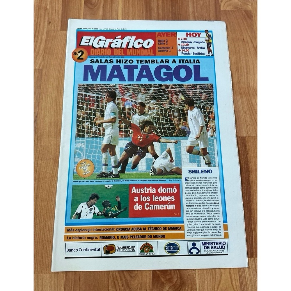 Vintage‎ El Grafico Diario del Mundial 12 de Junio 1998 Matagol